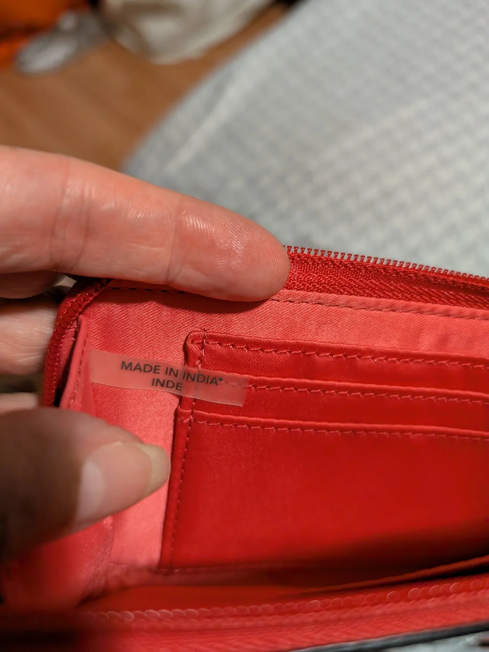 Coach Saffiano Zip Wristlet Wallet in Coral Red